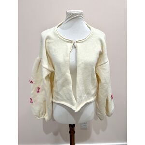 Cute Lolita EGL Ivory Wool Cardigan Sweater Pink Ribbons Big Sleeves L